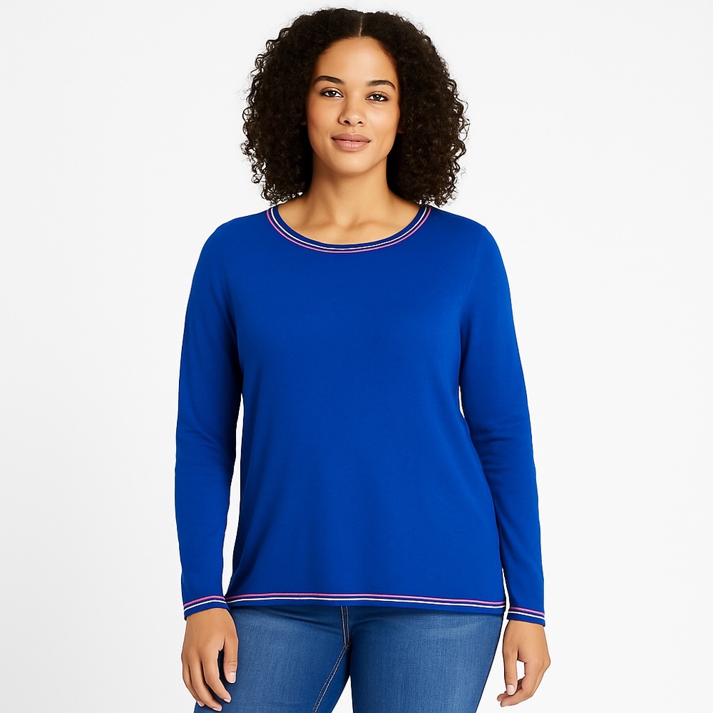 Old Navy Blue Long Sleeve Knit Top Striped Trim XL